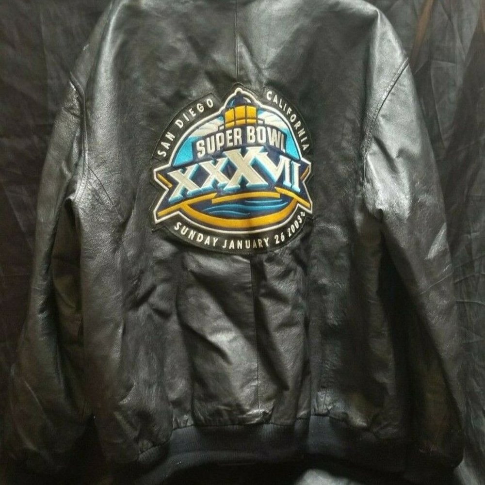 NFL 2003 Super Bowl XXXVII San Diego CA Men's Genuine Leather Jacket Size XL